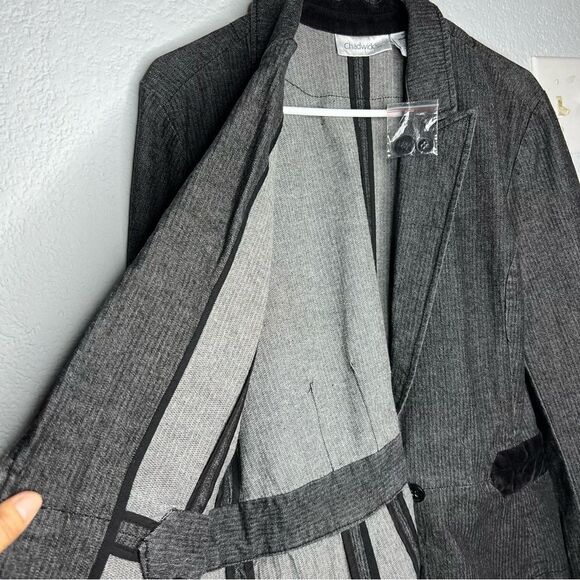 New! Chadwick’s Gray Denim Button Velvet Waistband Peplum Women Blazer Sz 16 - Picture 8 of 10